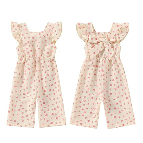 GOOCHEER Toddler Baby Girls Outfit Flower Print Jumpsuit Sleeveless Bowknot Romper Overall Pants Summer Clothes (Apricot, 6-12 Months) | Amazon (US)