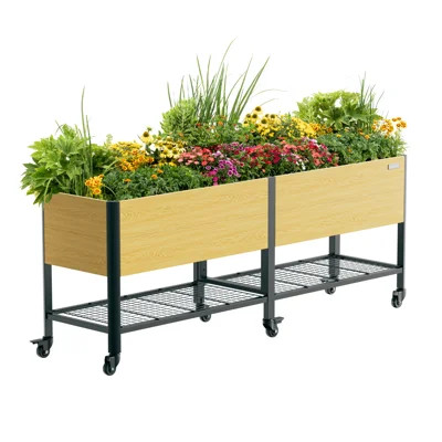 36" Tall 96" Long Rectangular Metal Outdoor Elevated Planter with Wheels | Wayfair North America