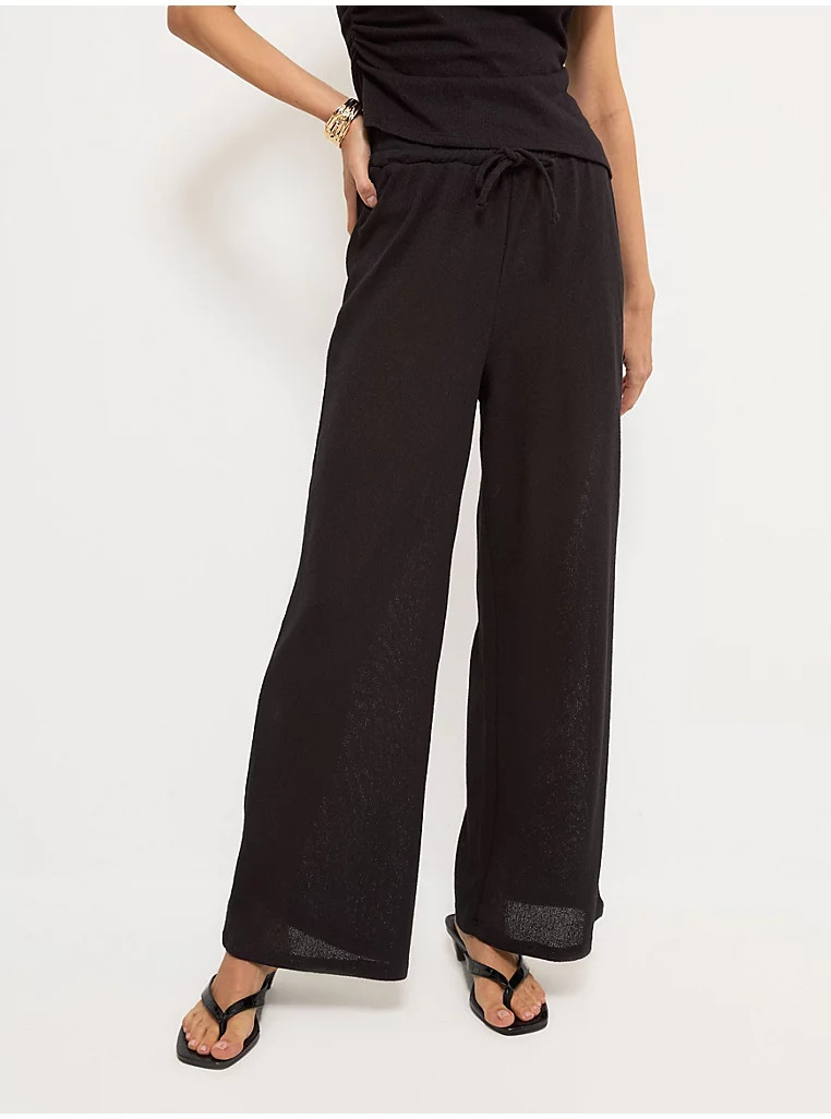 Black Soft Knitted Wide Leg Co Ord Trousers | George