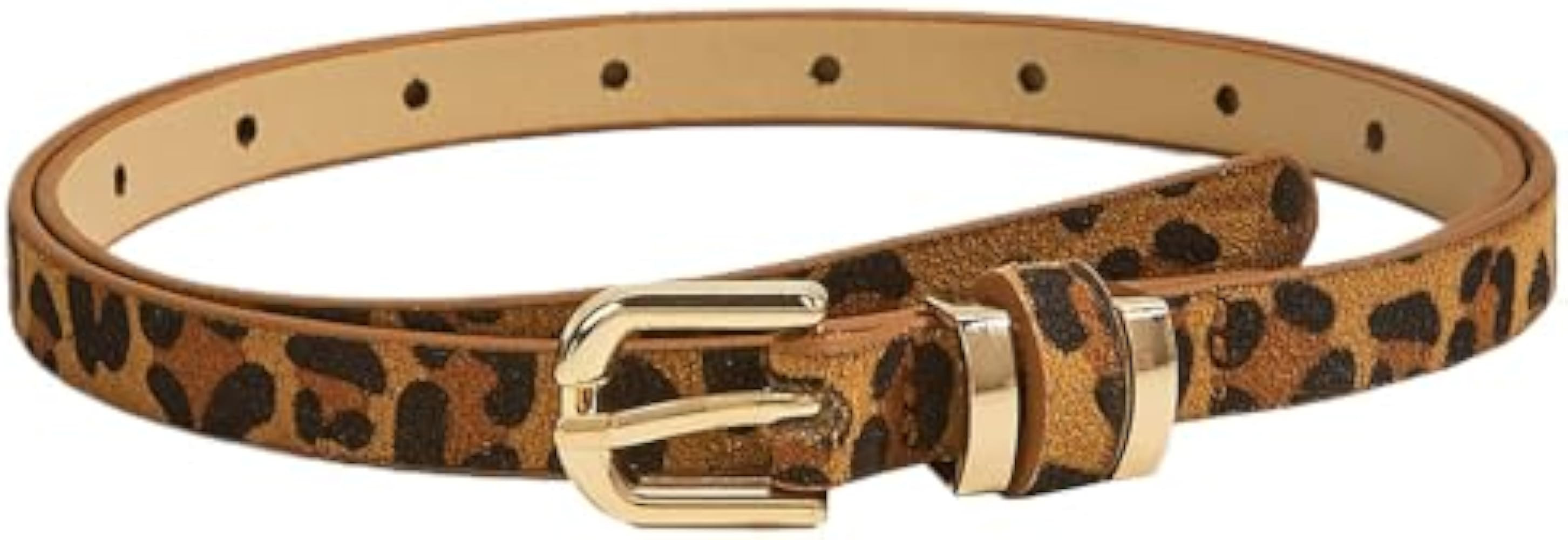 Pooyikoi Womens Skinny Belt Faux Leather Leopard Print Belt Chic Belts for Jeans Pants Fashion Solid Color with Gold Buckle | Amazon (US)