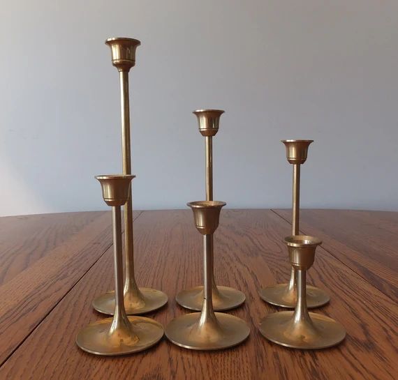 Vintage Brass Candlestick Holders Set of 6 | Etsy | Etsy (US)