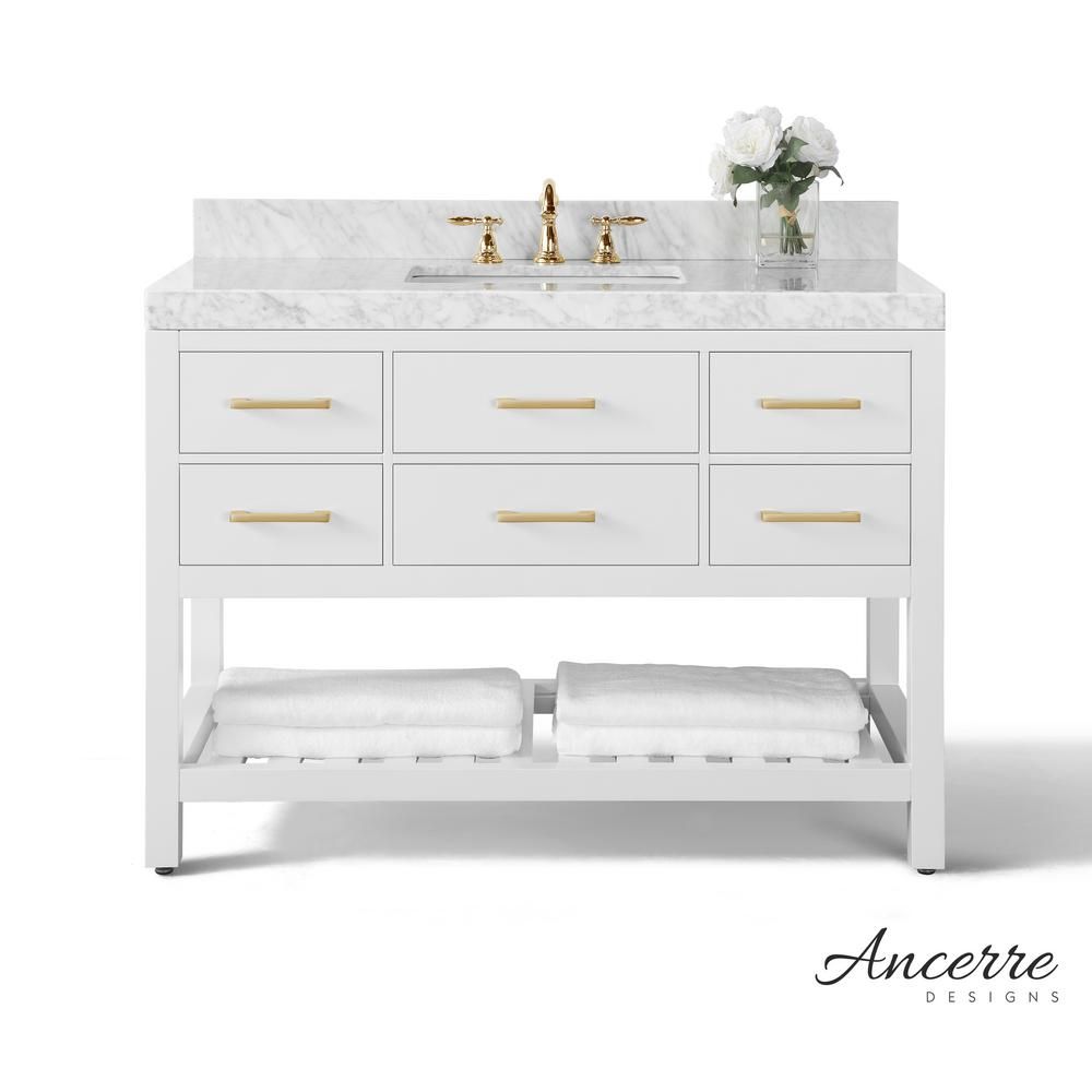 Ancerre Designs Elizabeth 48 in. W x 22 in. D Vanity in White with Marble Vanity Top in White wit... | The Home Depot
