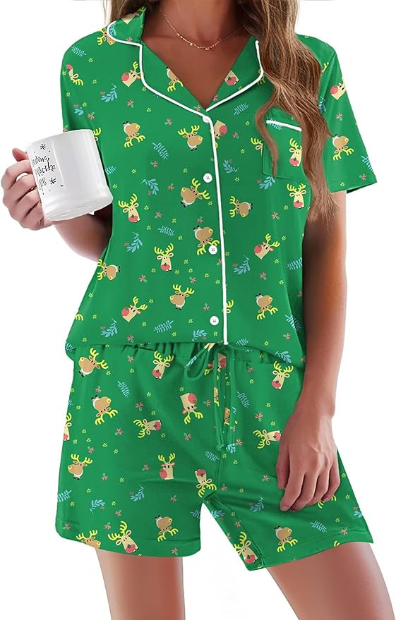 Ekouaer Pajamas Set for Women Short Sleeve Sleepwear Button Down Pjs Soft 2 Piece Lounge Sets XS-... | Amazon (US)