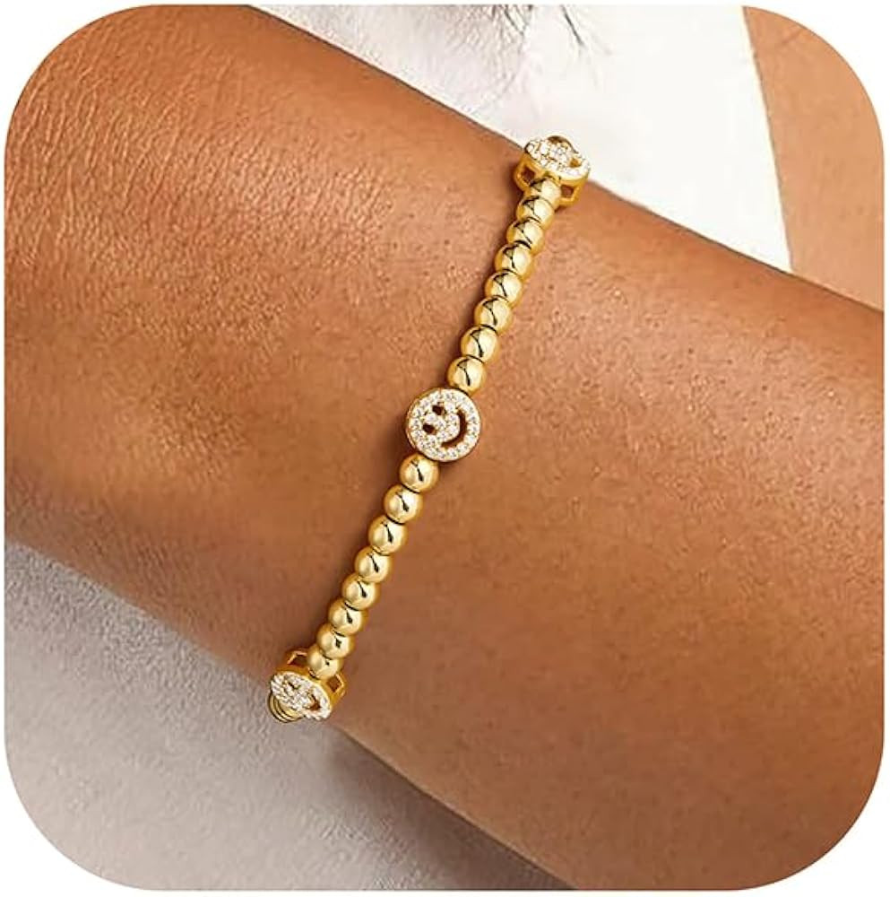 M MOOHAM Easter Gifts for Kids - Gold Beaded Bracelets, 14K Gold-Plated Dainty Cross Puffy Heart ... | Amazon (US)