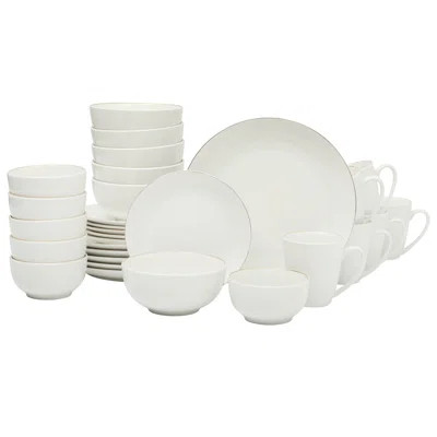 Gibson Home Ogalla 30 Piece Plates, Bowls, & Mugs Dinnerware Set - Service for 6 - White Porcelain W/ Gold Band | Wayfair North America