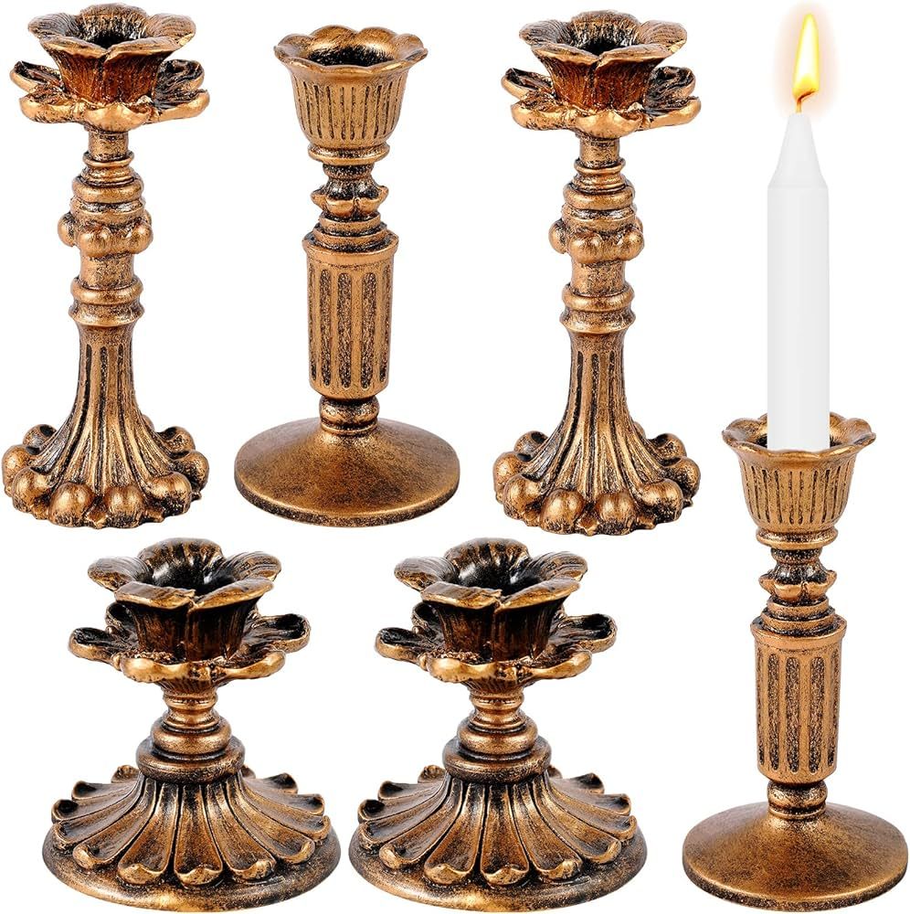 Suclain 6 Pcs Vintage Candlestick Holders Taper Resin Candle Holder Retro Antique Candle Holder F... | Amazon (US)