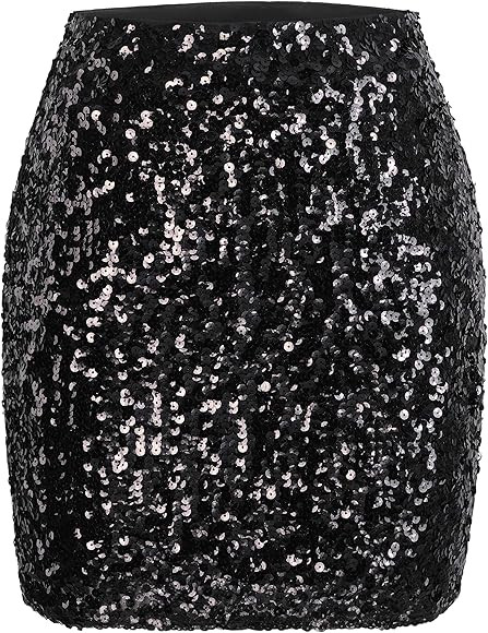 MANER Women's Sequin Skirt Sparkle Stretchy Bodycon Mini Skirts Night Out Party | Amazon (US)