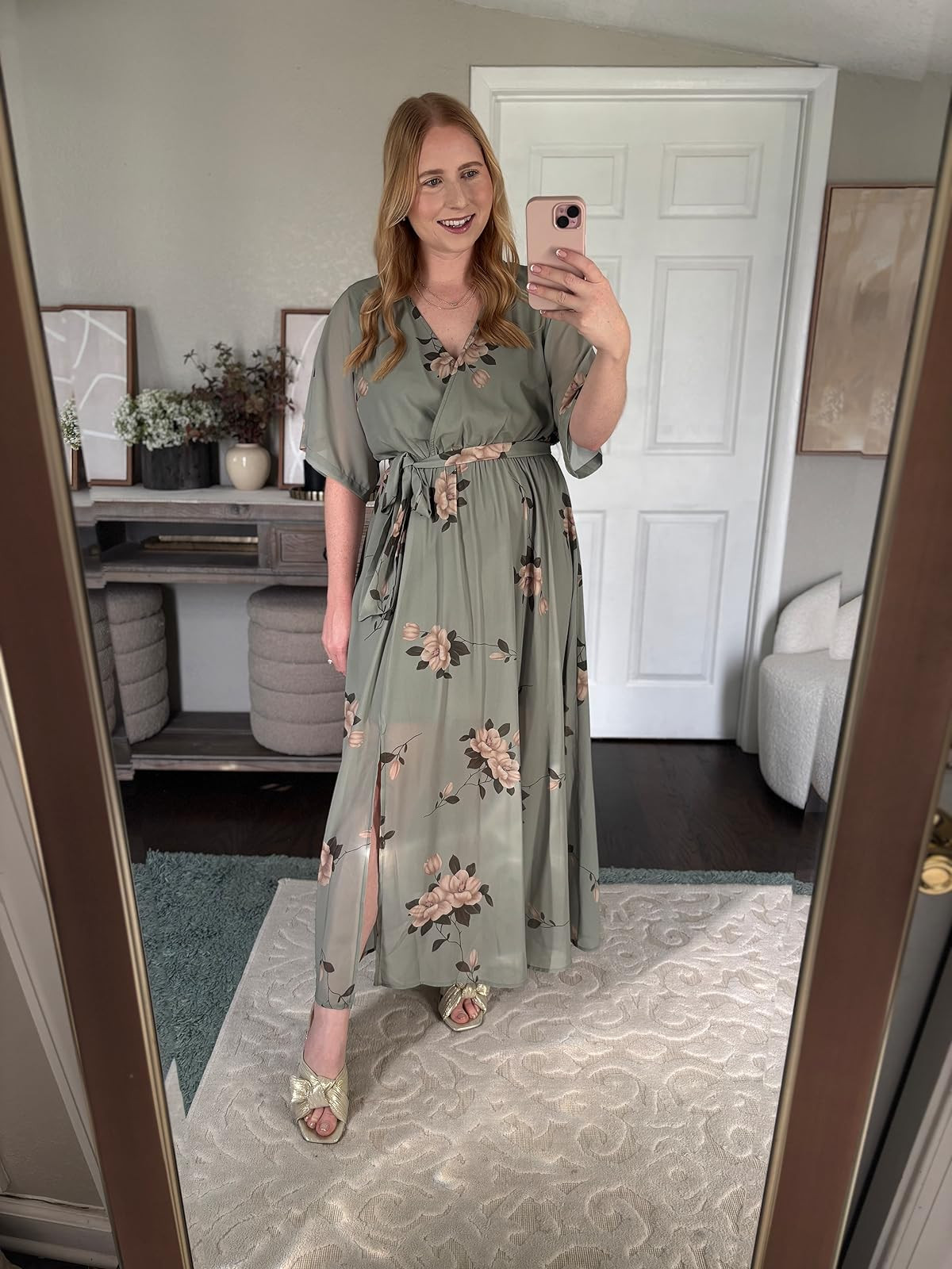 ANRABESS Women’s Summer Loose Boho Flowy Wrap V Neck 3/4 Sleeve Floral Print Slit Beach Wedding Guest Long Maxi Dresses 2024 | Amazon (US)