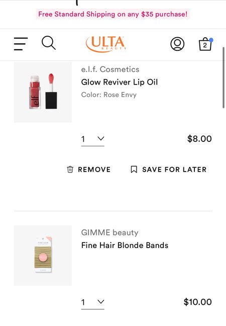 Recent Ulta order: elf lip oil and gimmie hair ties and clips 

#LTKbeauty