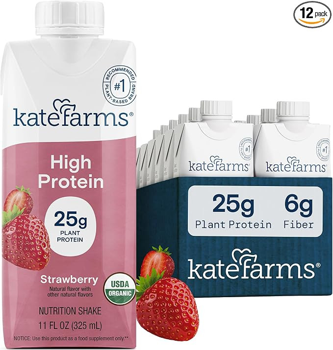 KATE FARMS Organic High Protein Strawberry Shake, 25g Protein, 12 Pack | Amazon (US)