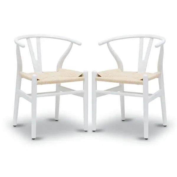 Poly & Bark Weave Chairs - Solid Wood Frame (Set of 2) - White | Bed Bath & Beyond