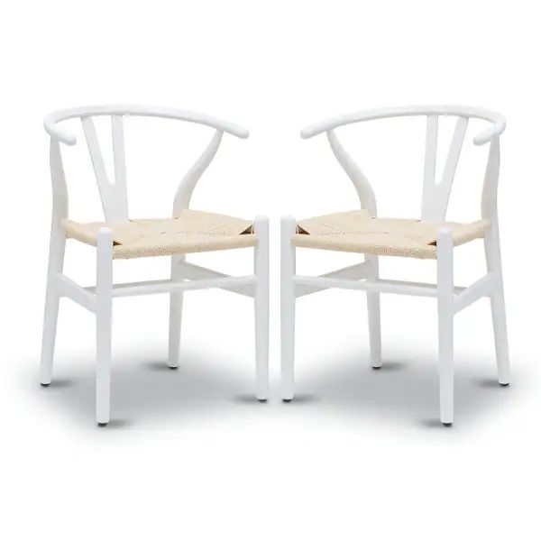 Poly and Bark Weave Chairs - Solid Wood Frame (Set of 2) - White | Bed Bath & Beyond