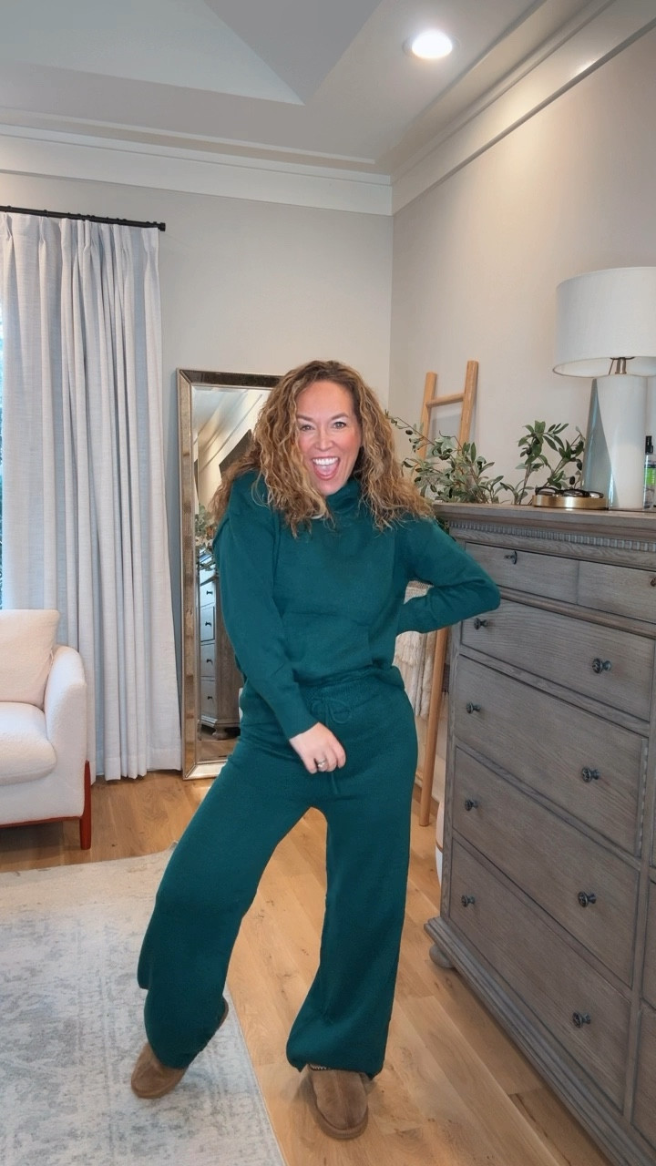 Comfy Christmas means a sweater set!  This great set is the prettiest shade of green for holidays but also all year!  Paired with uggs and I'm ready for Christmas Day comfy style!!

#LTKHoliday #LTKFindsUnder100 #LTKSeasonal