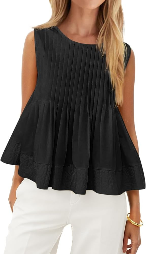 Cicy Bell Womens Summer Peplum Tops Casual Babydoll Sleeveless Cotton Tank Tops Flowy Pleated Shi... | Amazon (US)
