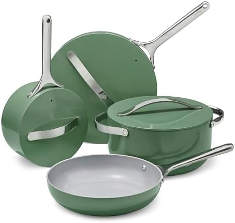 Caraway Non-stick Ceramic Cookware Set (12 Piece) Pots, Pans, Lids and Kitchen Storage - PFAS & P... | Amazon (US)