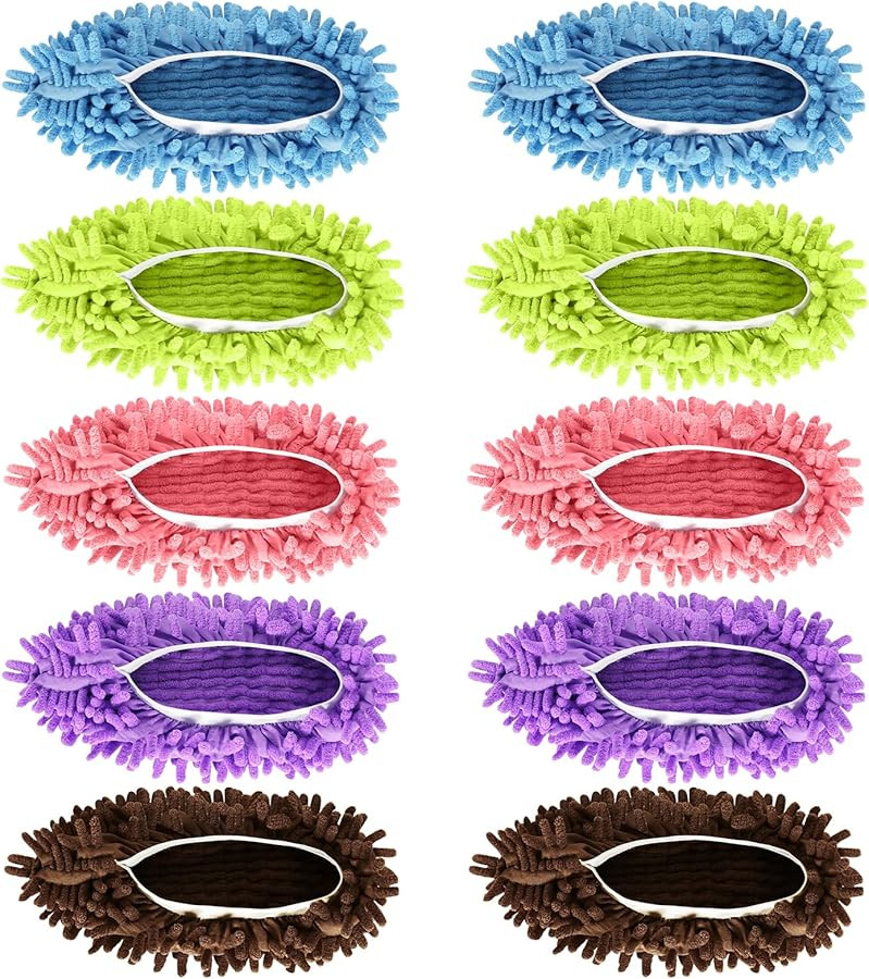 Mop Slippers Shoes 5 Pairs (10 Pieces) - Microfiber Cleaning House Mop Slippers, Floor Cleaning T... | Amazon (US)