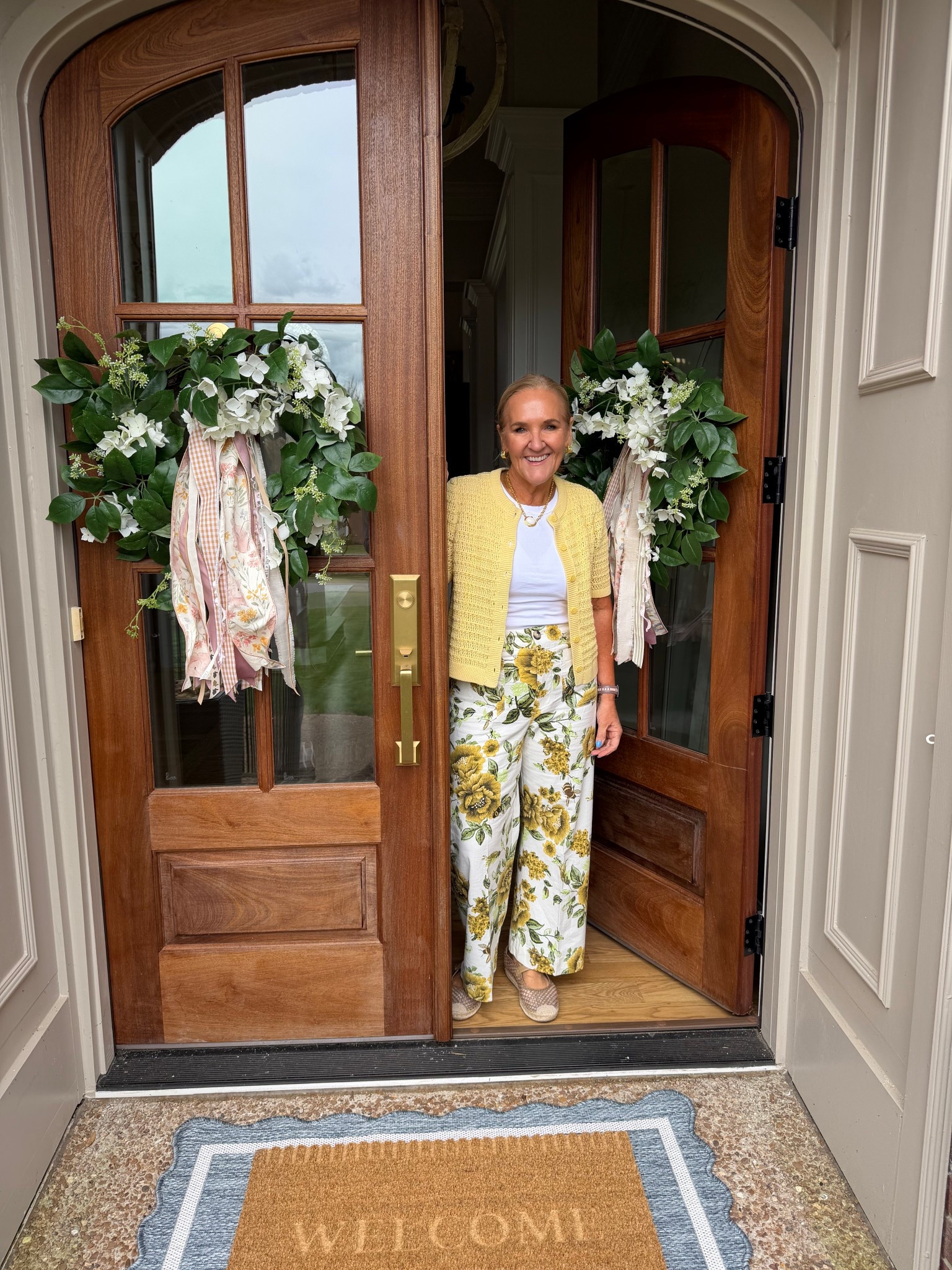 Love a spring refresh! 
Pants size 29 reg 
Cardigan medium linking a few other yellows too 
Super comfy espadrilles 
I did add the faux potted flowers too. And love them. Not pictured  

#LTKOver40 #LTKHome #LTKSeasonal