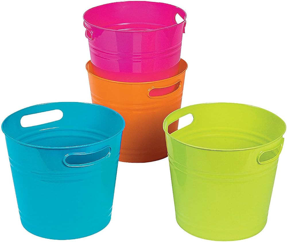 Fun Express Colored Plastic Bucket - Set of 4 Plastic Buckets for Long-Lasting Home and Craft Sto... | Amazon (US)