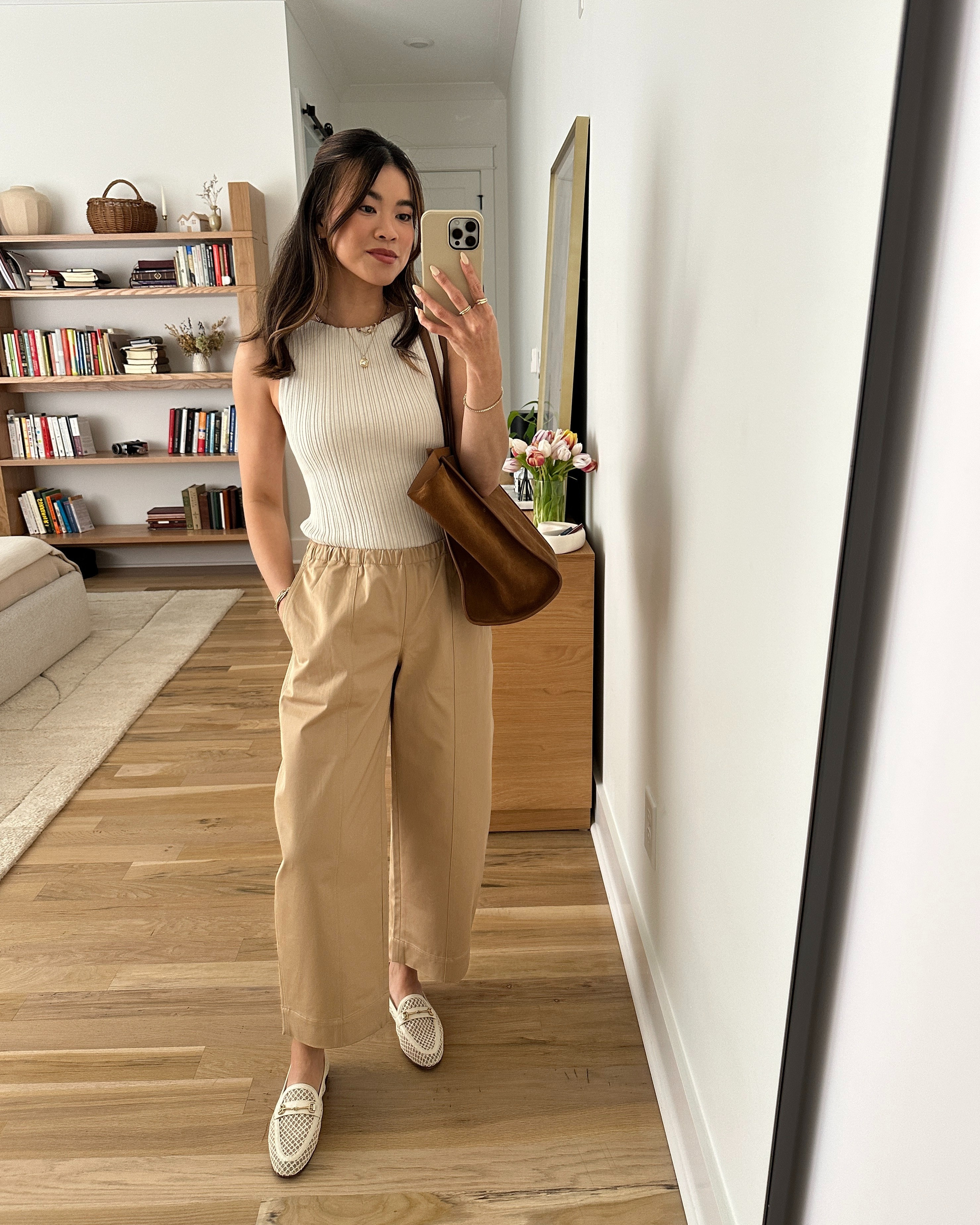 Sizing info:
•Top size XS
•bottoms size 2XS in hourglass tan 

petite fashion, get dressed with me, outfit inspiration, ootd, nashville outfit, Nashville influencer, petite style, vacation style, casual outfits, mom style, petite pants, spring outfits, spring outfit info, spring pants, spring outfit idea, spring top, spring bag, spring shoes, 
 
@Aritzia 
 @Quince 

#LTKootd #LTKPetite #LTKSeasonal