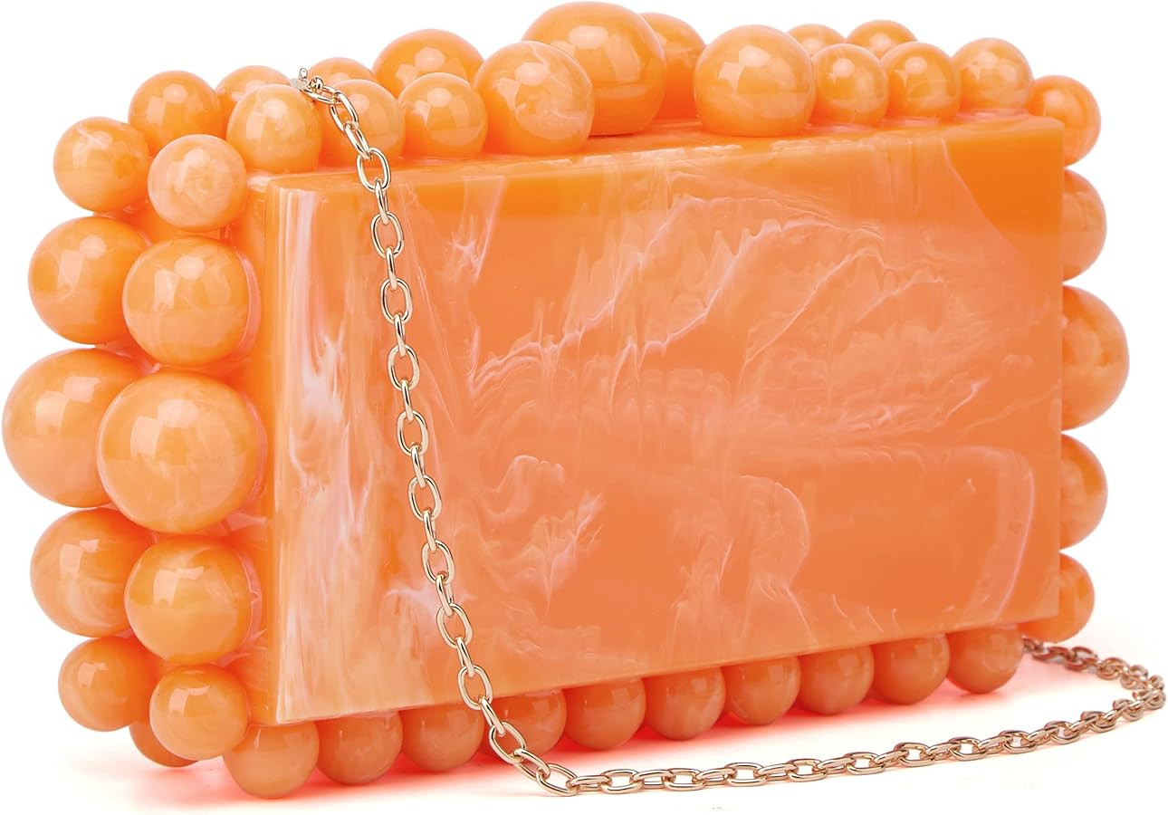 Acrylic Evening Handbag Beads Bag for Women Graceful Shoulder Bag Satchel Marble Clutch Purses fo... | Amazon (US)