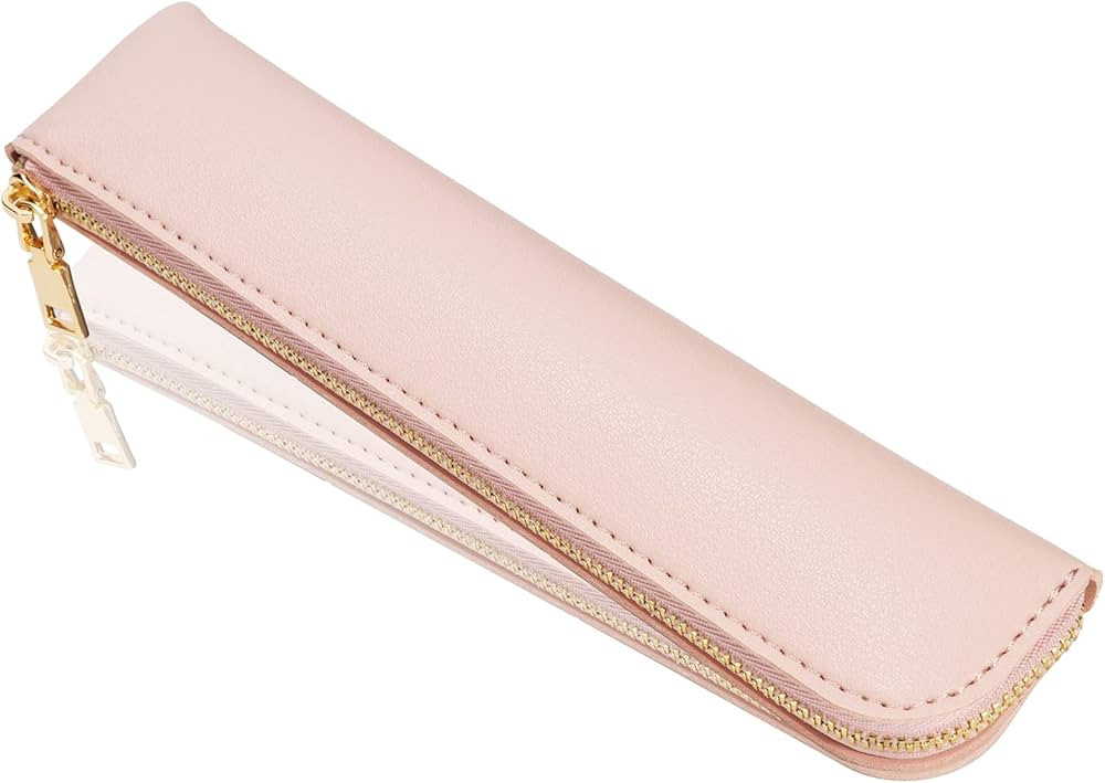 Pink slim pencil case, Small leather pouch, Leather pencil pouch, Leather pencil holder for women... | Amazon (US)