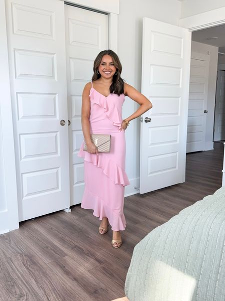 Pink maxi ruffle dress size xs - a little snug in the waist 
Gold heels - I’ve had forever, linked a similar pair! 

Easter 
Easter Dress 
Spring Outfits 
Wedding Guest 
Resort Wear 
Spring Dress 
Vacation outfit 
Spring Break 

Honey Sweet Petite 
Honeysweetpetite 

#LTKstyletip #LTKSeasonal #LTKwedding