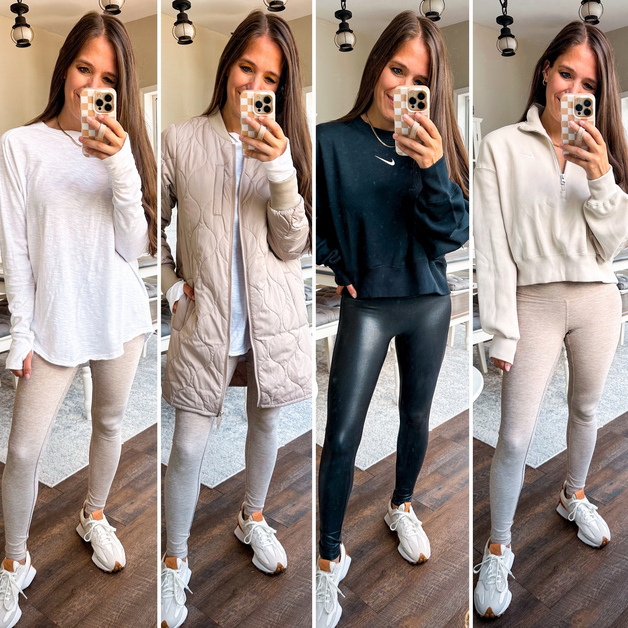 Nordstrom Sale athletic wear still in stock! Loving the neutrals! Great fall pieces and comfort for back to school! 
Such great discounts 
White long sleeve XS 
Leggings XS 
Sneakers tts 
Jacket XS 
Nike black sweatshirt XS
Faux leather leggings Spanx small petite 
Beige Nike half zip medium 

#LTKxNSale #LTKSaleAlert #LTKStyleTip