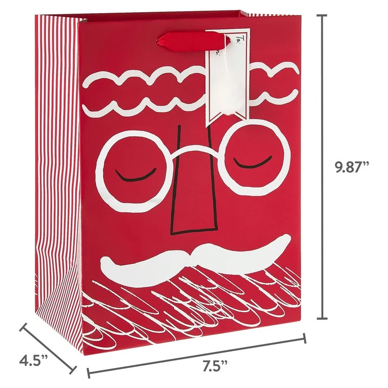 Medium Joyel Red Santa Face Christmas Paper Gift Bag, 7.5" x 10.25", by Holiday Time | Walmart (US)