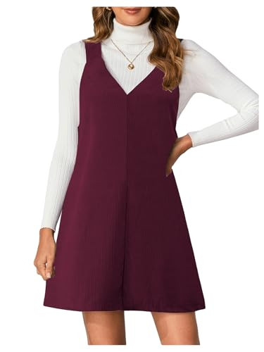 Milumia Women V Neck Corduroy Overall Dress 2025 Fall Mini Pinafore Jumper Dress | Amazon (US)