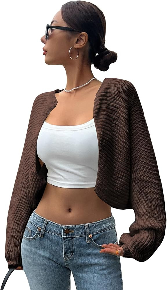 COZYEASE Women's Bolero Shrug Sweaters Long Sleeve Open Front Rib Knit Cropped Cardigan Sweater F... | Amazon (US)