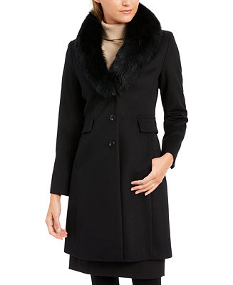 Fox-Fur-Collar Reefer Coat | Macys (US)