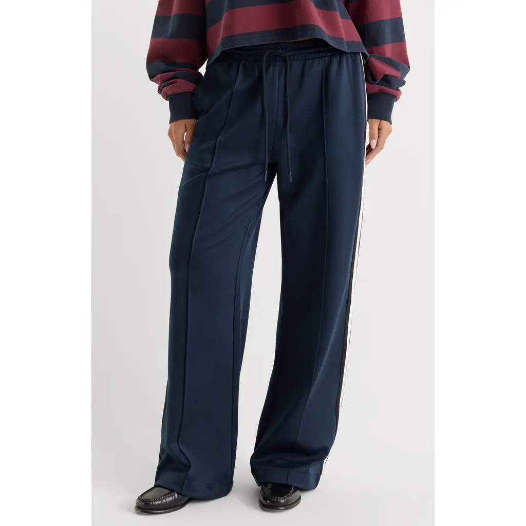 Good American The Track Pant Wide Leg Pants in New Navy002 at Nordstrom, Size Large | Nordstrom