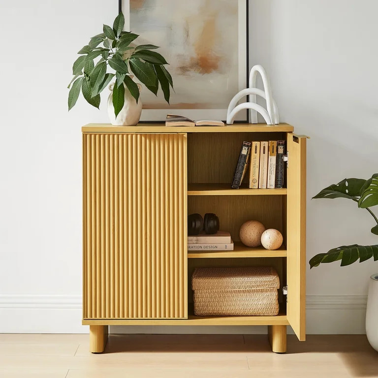 Better Homes & Gardens Lillian Fluted Accent Cabinet, Natural Pine Finish | Walmart (US)