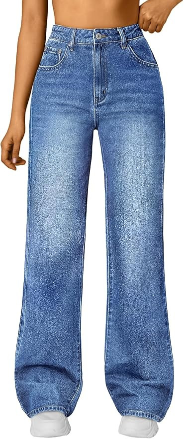 Trendy Queen Women's High Waisted Straight Wide Leg Jeans, Comfort Stretch Baggy Denim Pants | Amazon (US)