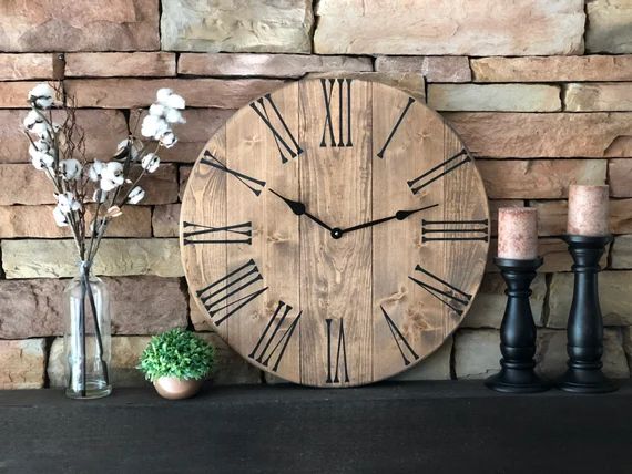 24" Farmhouse Clock, Natural Clock, Oversized Clock, Farmhouse Decor, Large Wall Clock | Etsy (US)