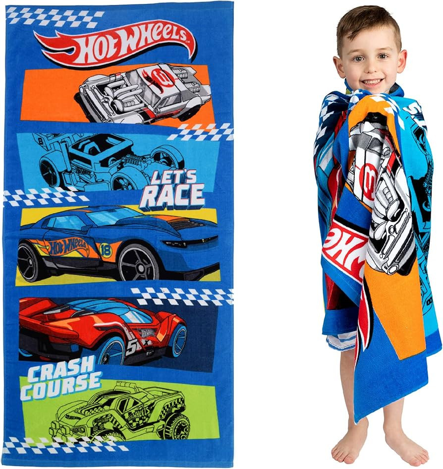 Franco Kids Super Soft Cotton Bath/Pool/Beach Towel, 58 In x 28 In, Hot Wheels | Amazon (US)
