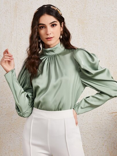 SHEIN Mock Neck Gigot Sleeve Top | SHEIN