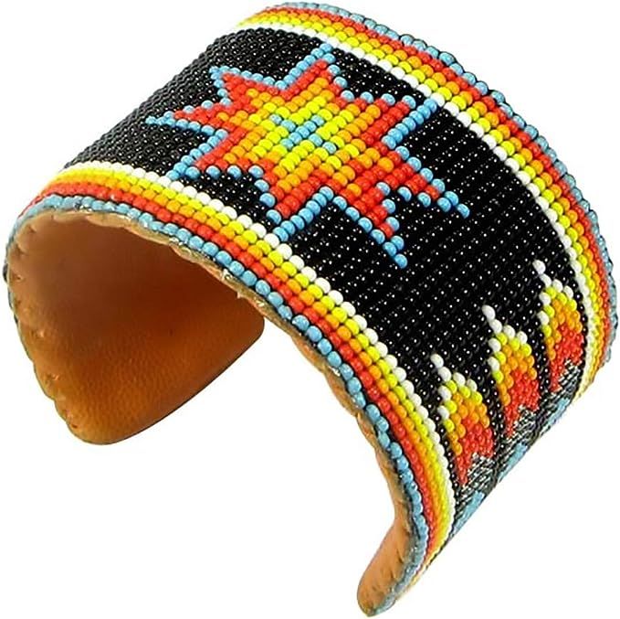 Southwestern Native Style Seed Beads Beaded Hard Cuff Bracelet | Amazon (US)