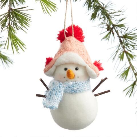 Fabric Snowman With Scarf And Hat Ornament | World Market