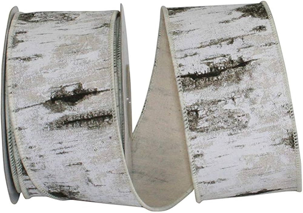 Reliant Ribbon Birch Tree Bark Forest Wired Edge Ribbon, 2-1/2 Inch X 10 Yards, White | Amazon (US)