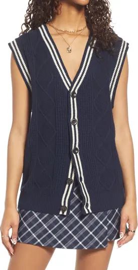 Gender Inclusive Oversize Cable Knit Cotton Blend Vest | Nordstrom