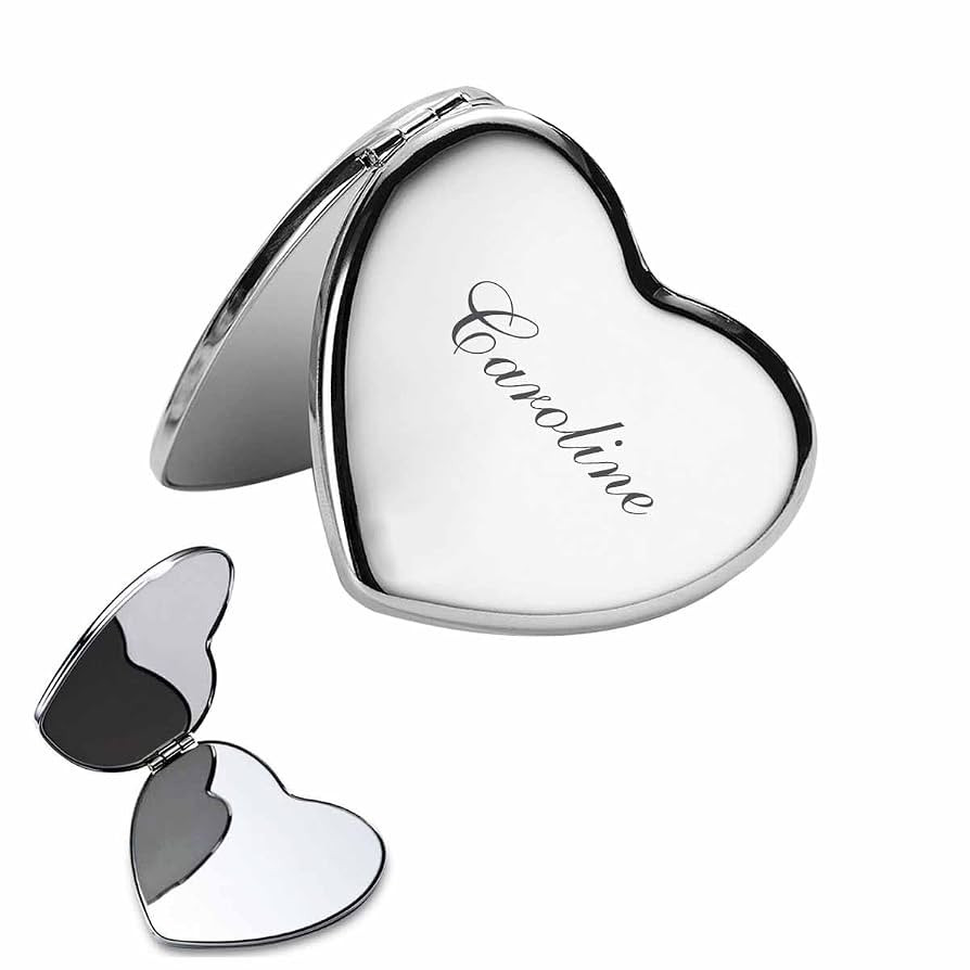 Personalized Engraved Heart Shape Silver Compact Mirror Favor, Custom Pocket Mirror with Name, Bi... | Amazon (US)