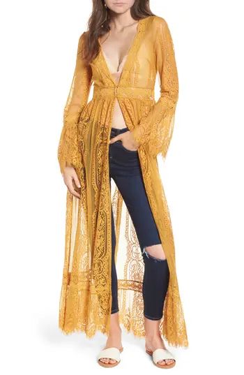 Women's Band Of Gypsies Bell Sleeve Lace Kimono, Size Small - Yellow | Nordstrom