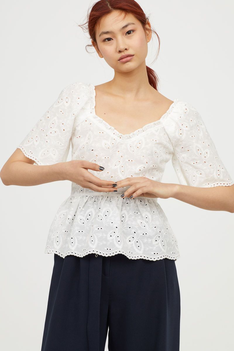 H&M Embroidered Cotton Top $34.99 | H&M (US)