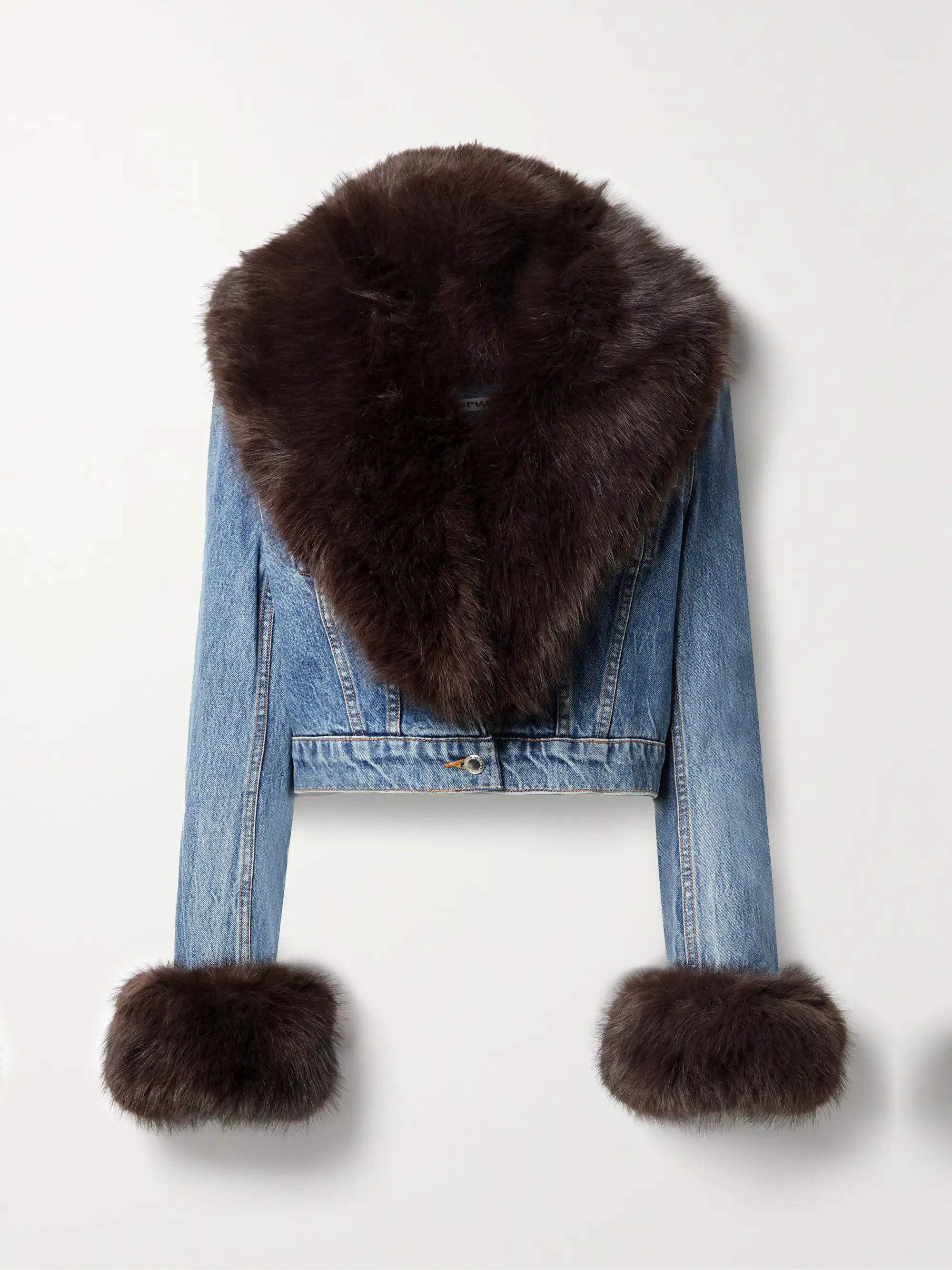 Cropped faux fur-trimmed denim jacket | NET-A-PORTER (US)