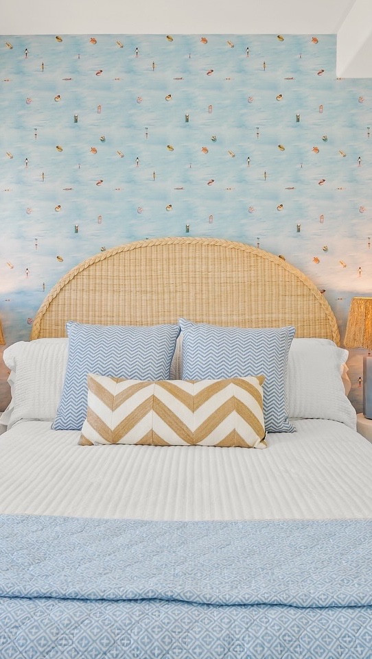 Why settle for just an ocean view when your walls can join the party too? 🌊 This bedroom has the real deal outside the window and the whimsical version inside, thanks to ‘People in the Water’ by Chasing Paper. It’s like the beach couldn’t help but sneak in—sunscreen not required. ☀️

#homeinspo #beachhouse #interiordesigner #coastal #summer #interiordesign #bedroom #homedecor #wallpaper 

#LTKTravel #LTKStyleTip #LTKHome