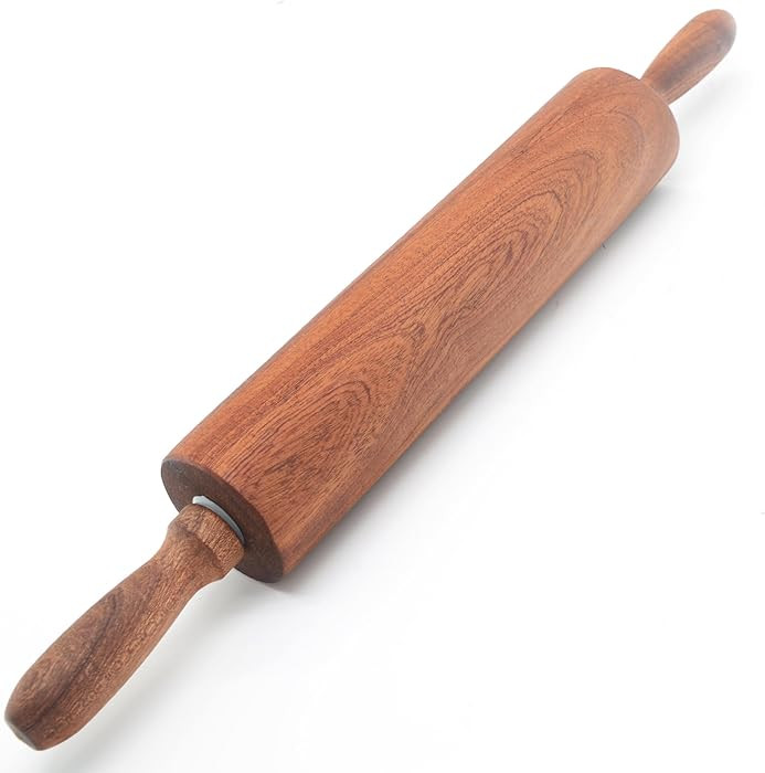 Classic Sapele Wooden Rolling Pin With Handles,Wood Baking Roller Large (17.3"L x 2.3"W) | Amazon (US)