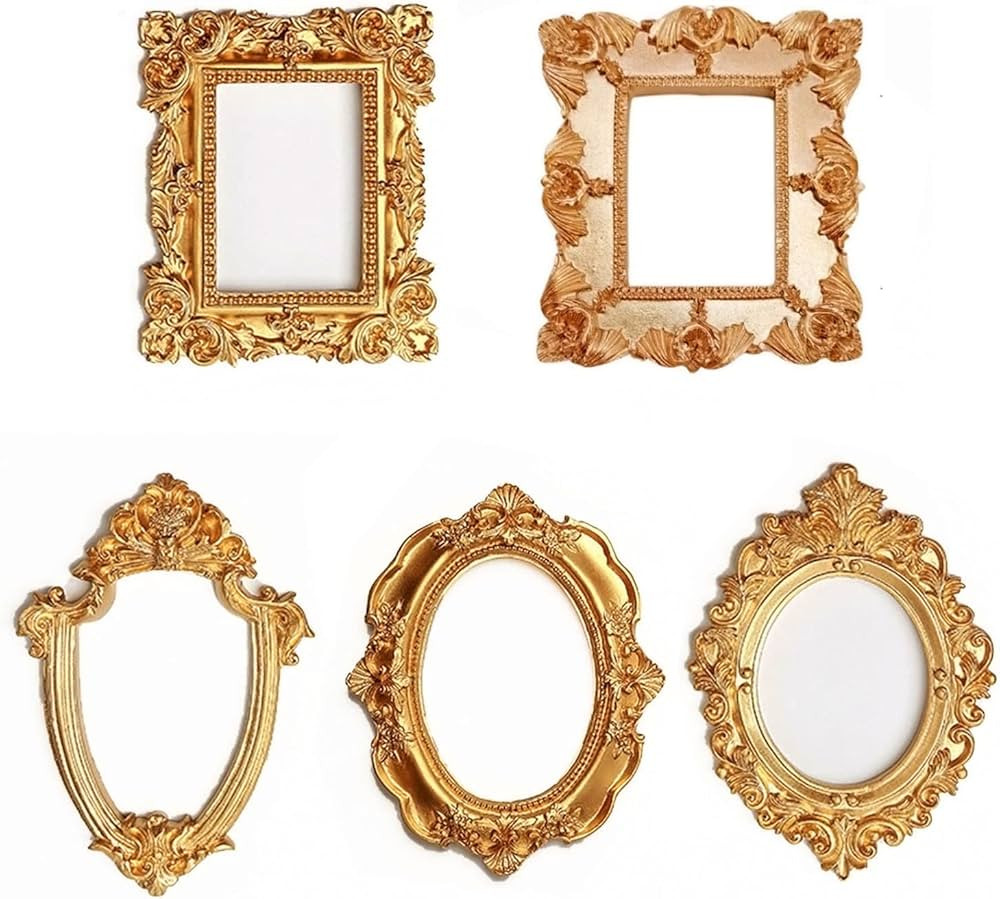 5 Pcs Mini Gold Frames - Small Gold Vintage Flower Oval Rectangle Baroque Frames Table Top Frame ... | Amazon (US)