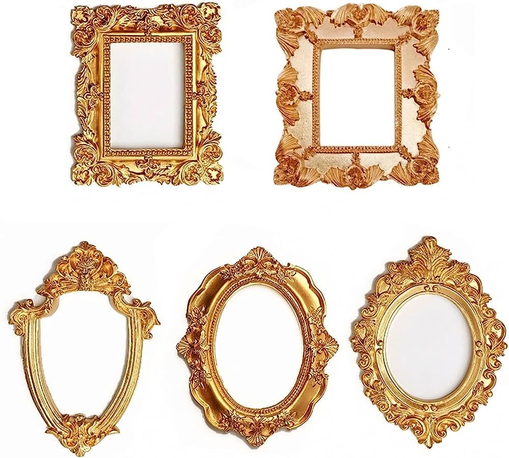 mozhixue 5 Pcs Mini Gold Frames - Small Gold Vintage Flower Oval Rectangle Baroque Frames Table T... | Amazon (US)