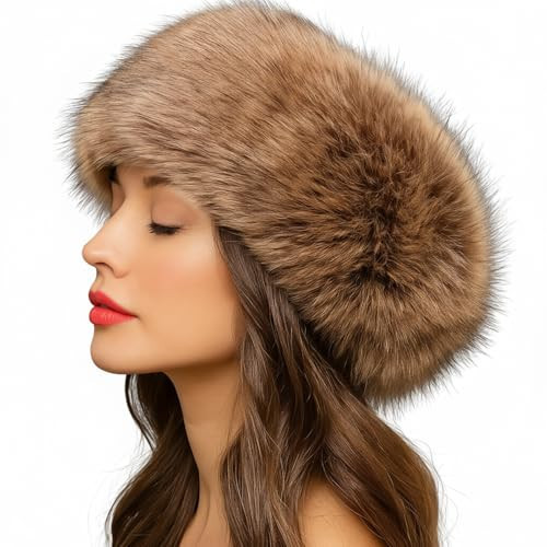 Syhood Women Faux Fur Headband with Elastic Fluffy Winter Earwarmer Earmuff Furry Ski Outfits for Women(Brown) | Amazon (US)